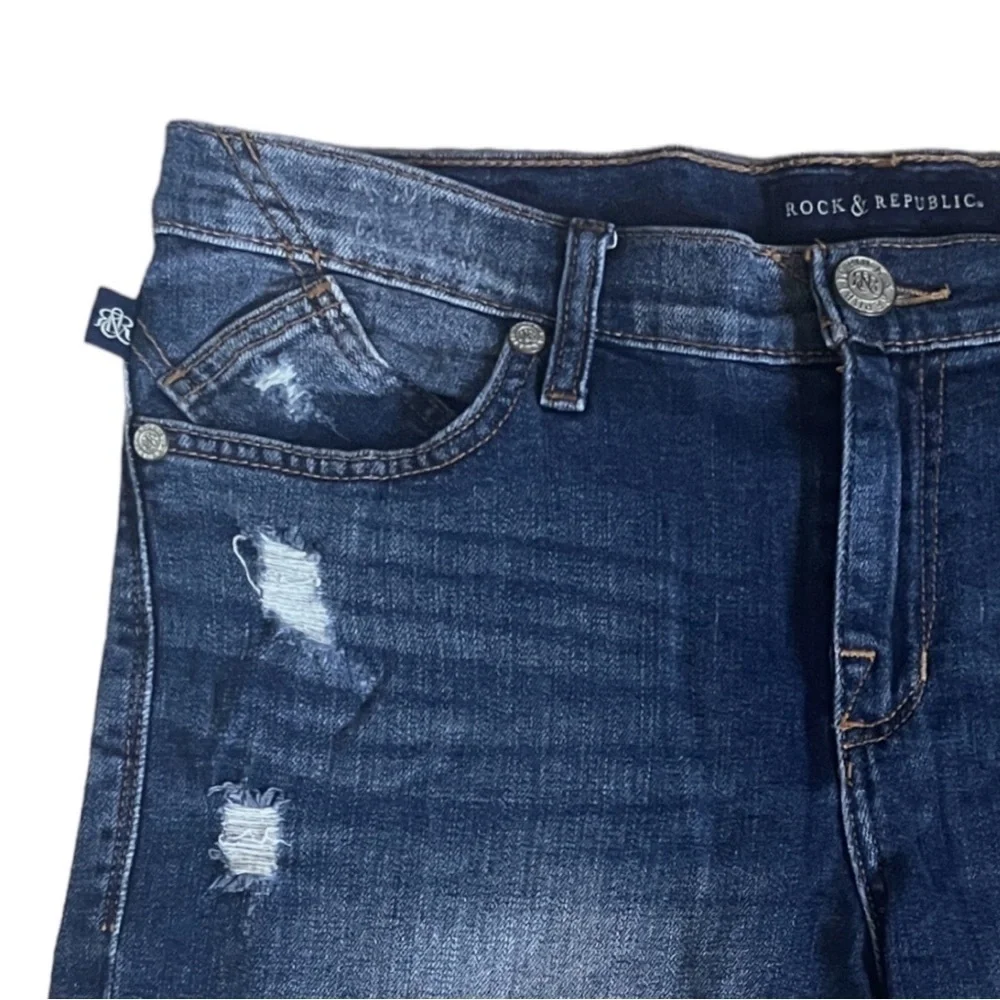 Rock & Republic Bumpershoot Dark Wash Distressed Denim Shorts Size 12